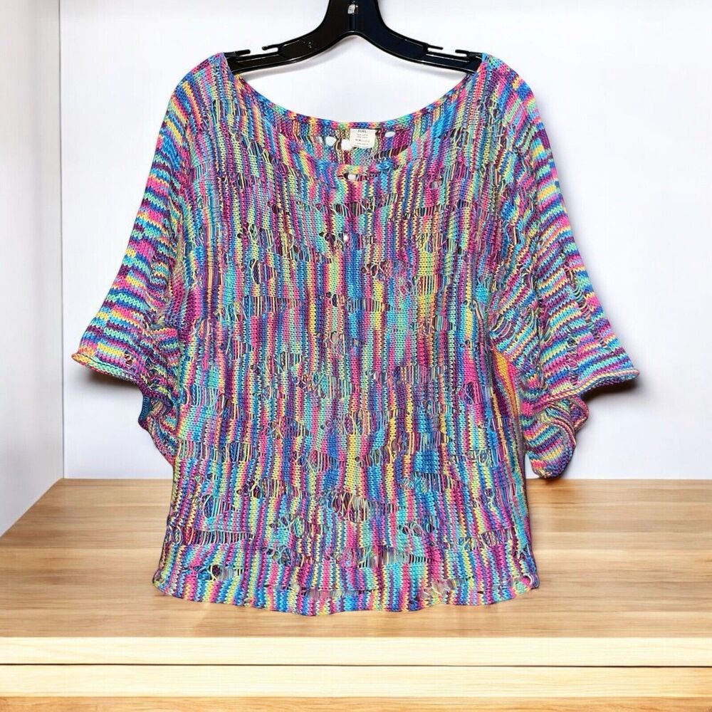 Vtg 90s SUEL Knitwear Hungary Colorful Lagenlook Art to Wear Pullover Sweater M
